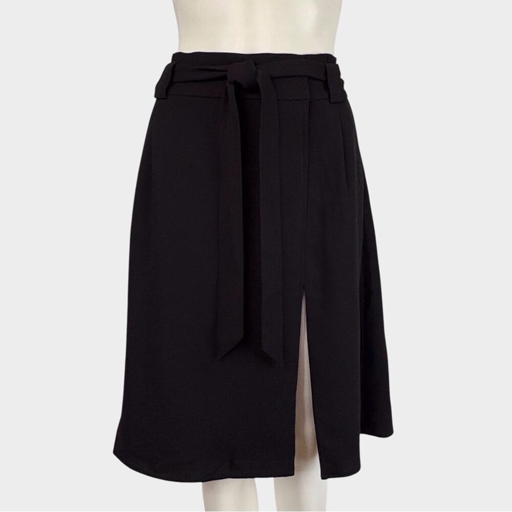 Express Black Knee Length Skirt A-line Circle Style Tie Waist & Front Vent